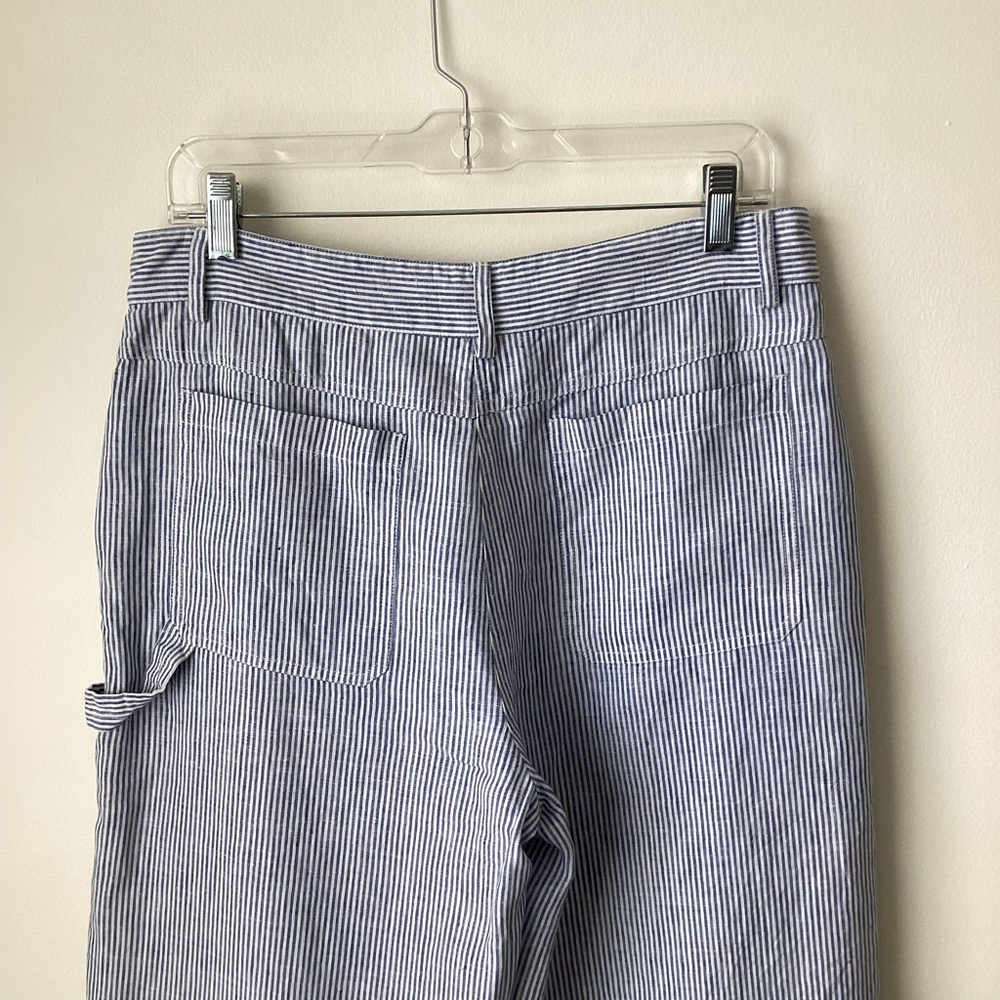 THEORY Carpenter Pants Linen Stripe Blue and White Wide Leg - Picture 8 of 10